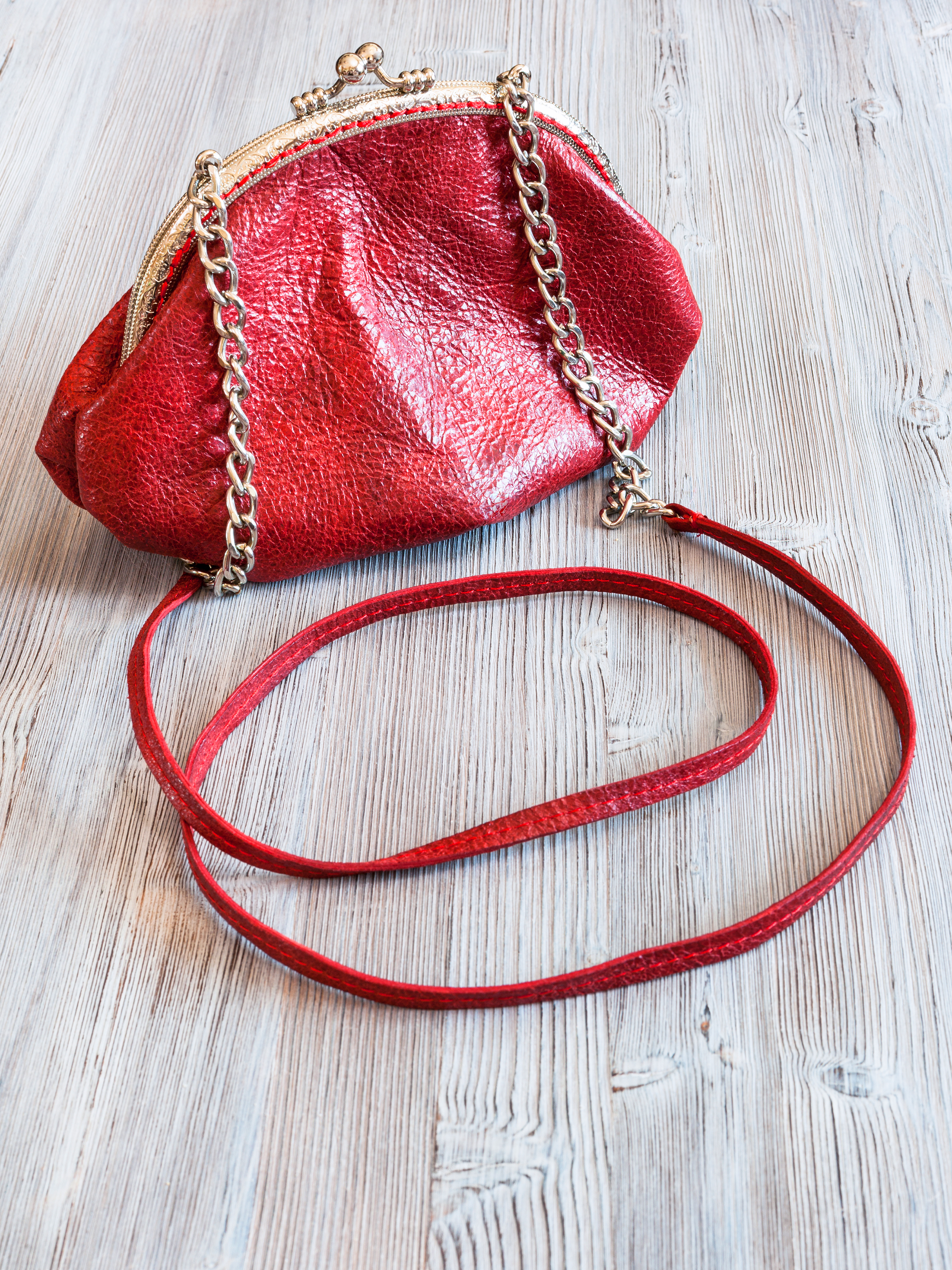 little red leather women's handbag